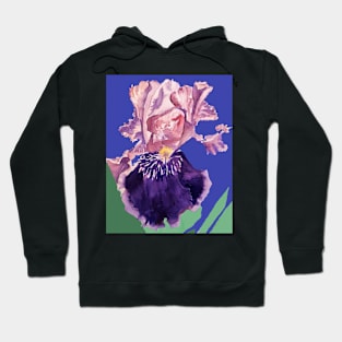 Iris Watercolor Painting - Glorious Purple on Navy Blue Hoodie